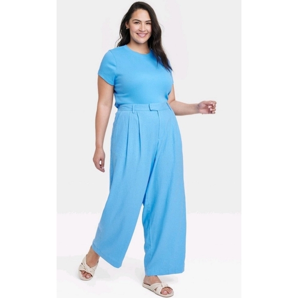 a new day Pants - A New Day High Rise Linen Wide Leg Fluid pants Blue